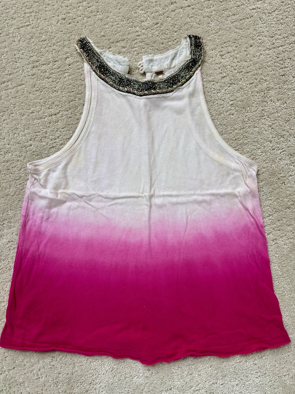 Free People Embellished Halter Ombre Tank in White and Hot Pink